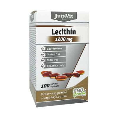 JutaVit lecitinas 1200 mg, 100kaps. – Natūralūs fosfolipidai atminčiai, smegenų veiklai ir kepenų sveikatai